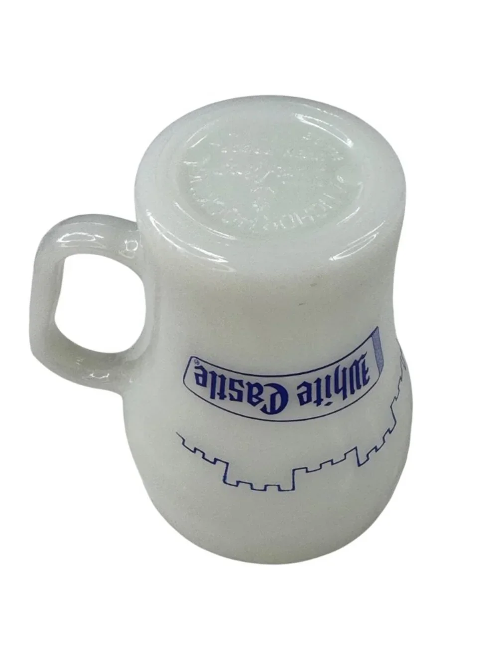 2 Fire-King Anchor Hocking White Castle Milk Glass Coffee Mug Blue Graphics Vtg - Picture 11 of 12